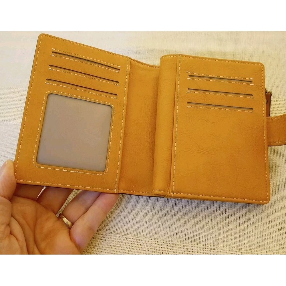 SENDEFN Yellow Sunflower Accented Bi-Fold Wallet Faux Leather 12 Slots NWOT - Picture 8 of 12